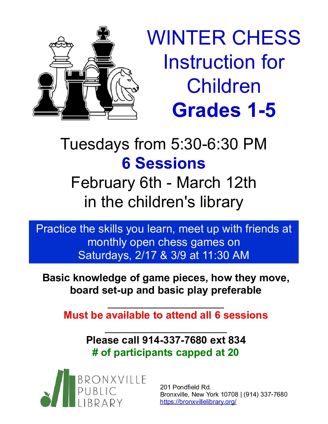 Grades 1-5: CHESS (Make-up Sessions 3/19 & 3/26)